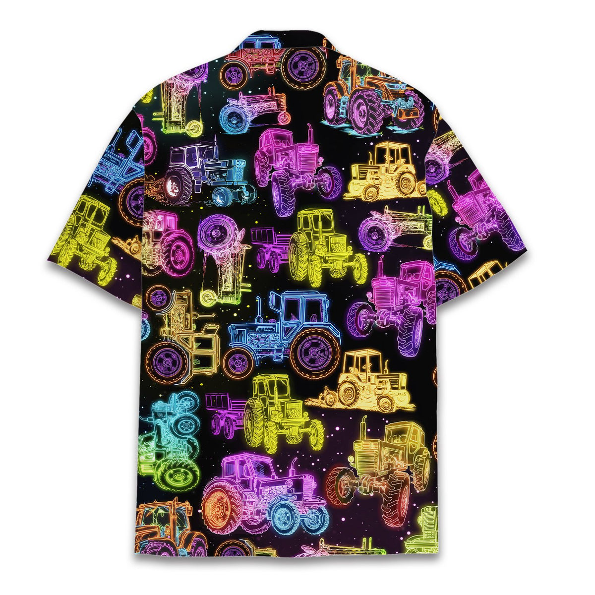 Back view of the neon tractors hawaiian shirt