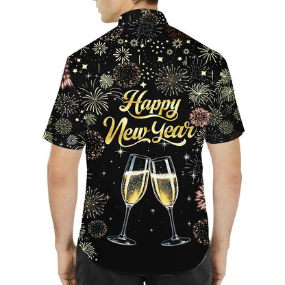 Detailed back view of the black festive hawaiian shirt