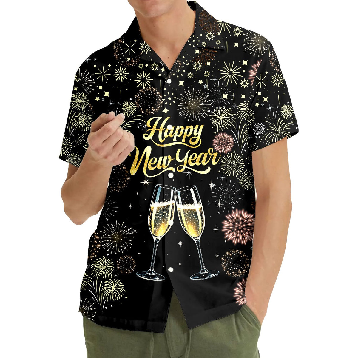 Close-up front view of the matching family hawaiian shirt design