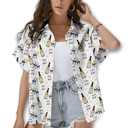 Flat front view of the matching family hawaiian shirt for new years eve