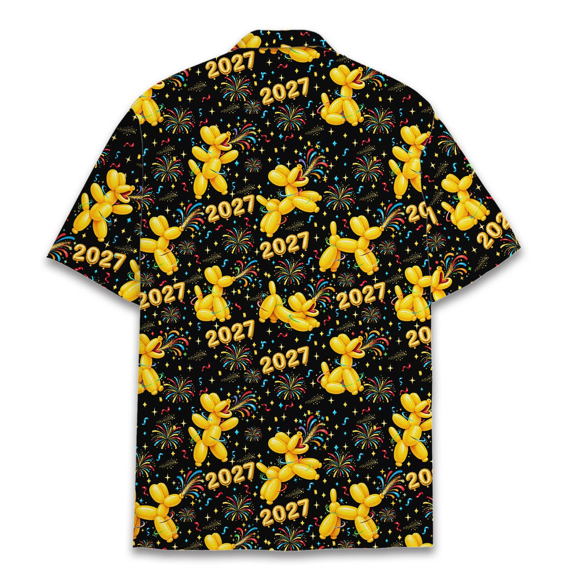 Full back view of matching family hawaiian shirt showing holiday pattern