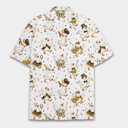 Alternate back view of the matching family hawaiian shirt on a multicolor background