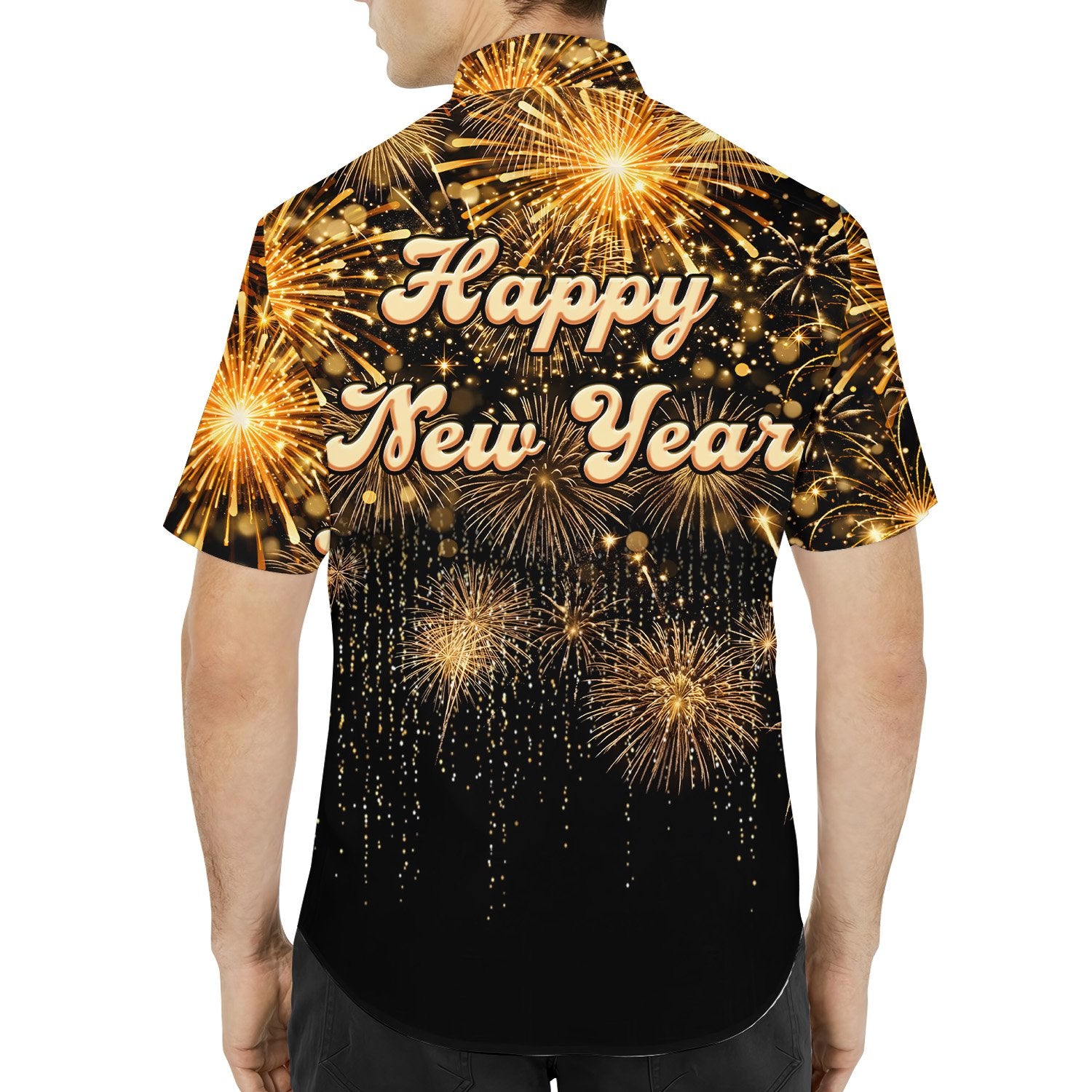Alternate back view 3 of black new Hawaiian shirt