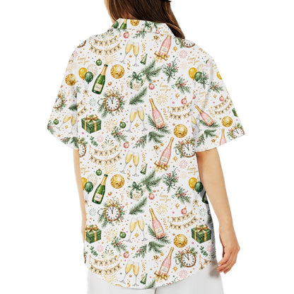 New Year celebration matching family hawaiian shirt, back view