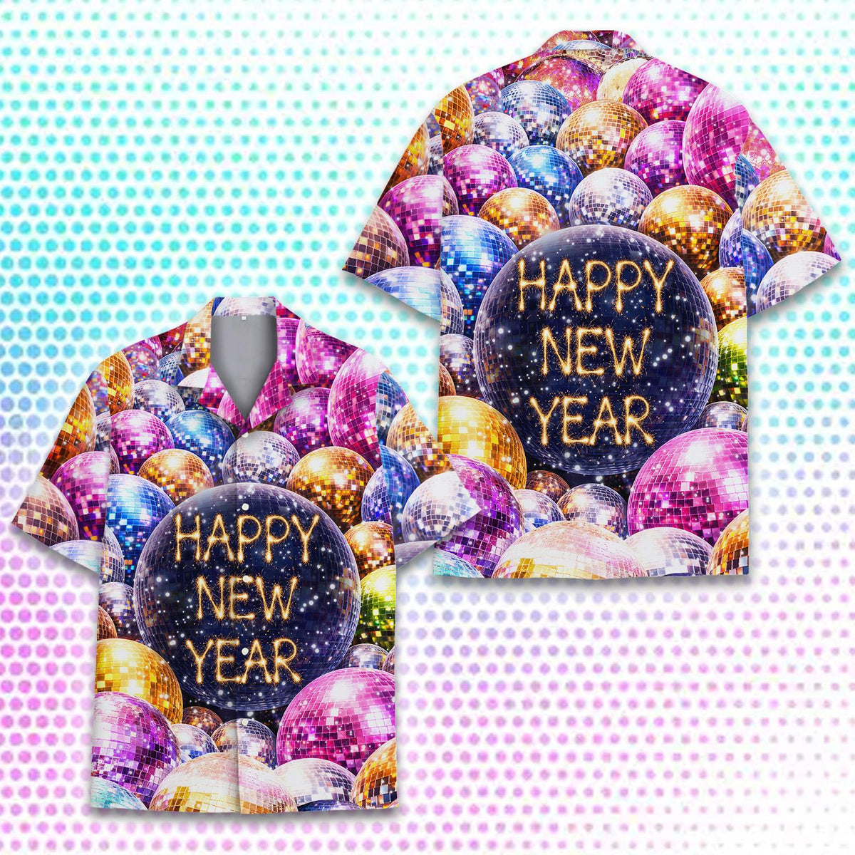 Close-up front view of the new year hawaiian shirt