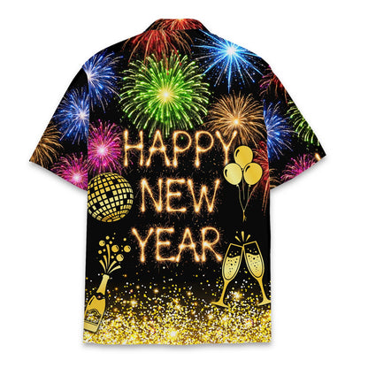 Close up front view showing the sparkler font and toasting glasses