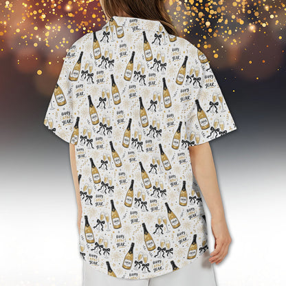 Close up front view of the new year hawaiian shirt with Cheers text