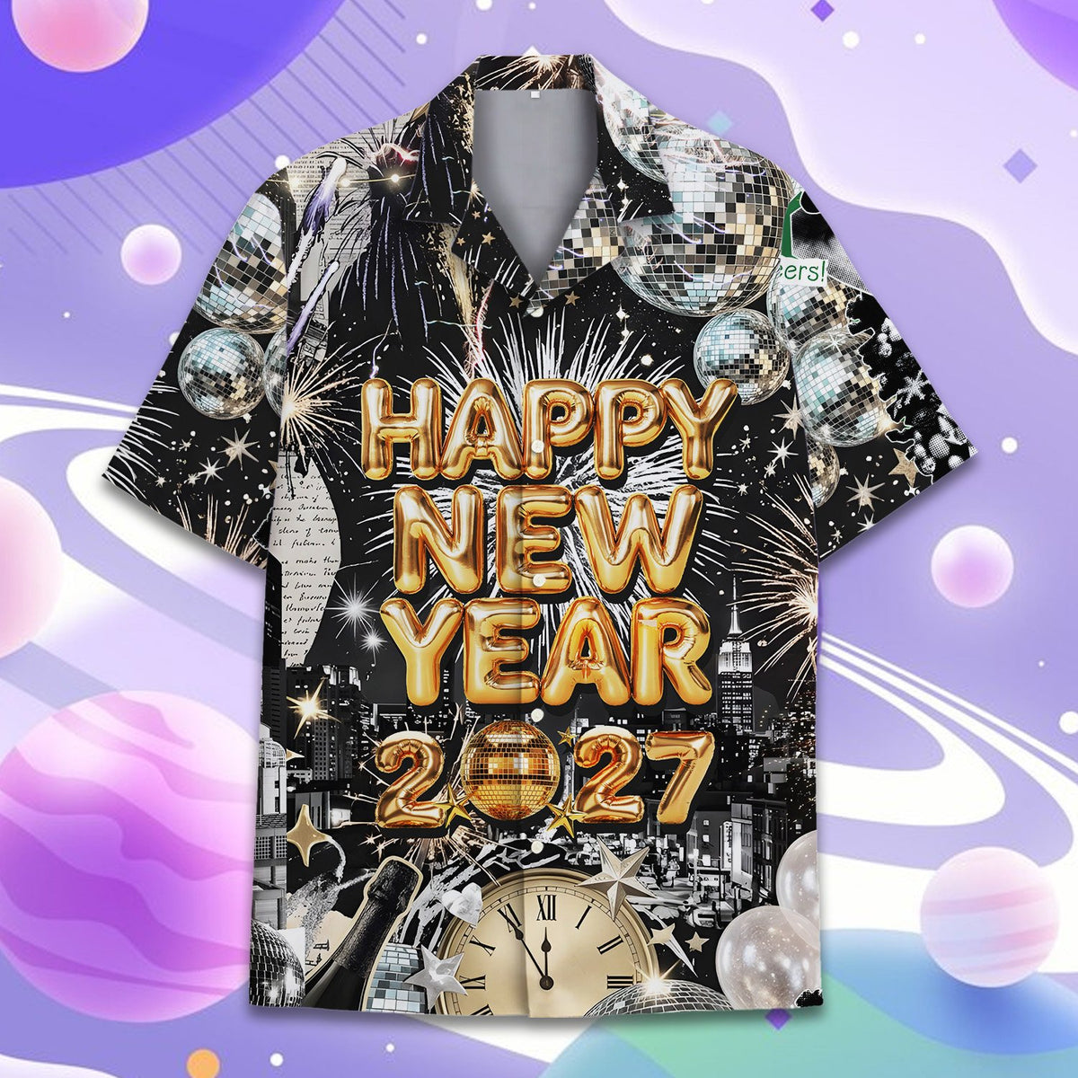 Full front view of the family matching new year hawaiian shirt