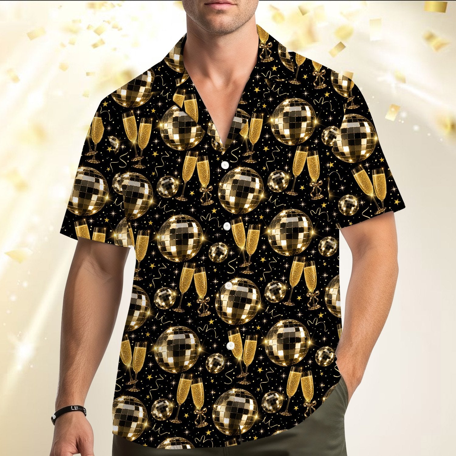 Second lifestyle view of the family matching hawaiian shirts in a festive setting