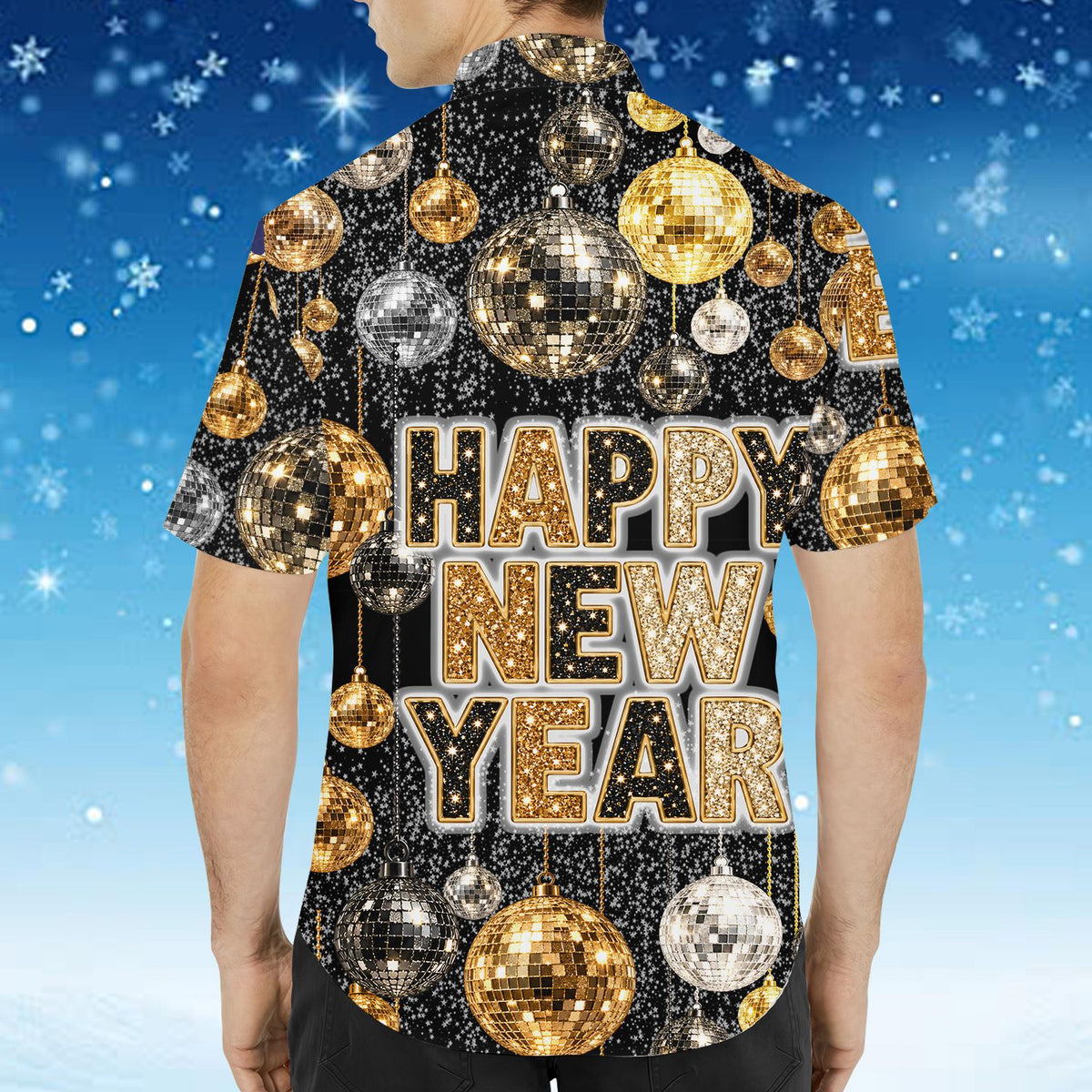 Third lifestyle view of the matching family hawaiian shirts outfit