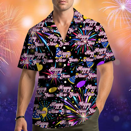 Fourth lifestyle image capturing the bright stars and balloons on the holiday hawaiian shirt