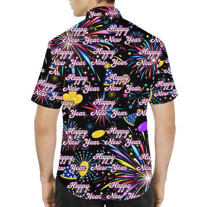 Sixth lifestyle image displaying the festive new year hawaiian shirt in a party setting