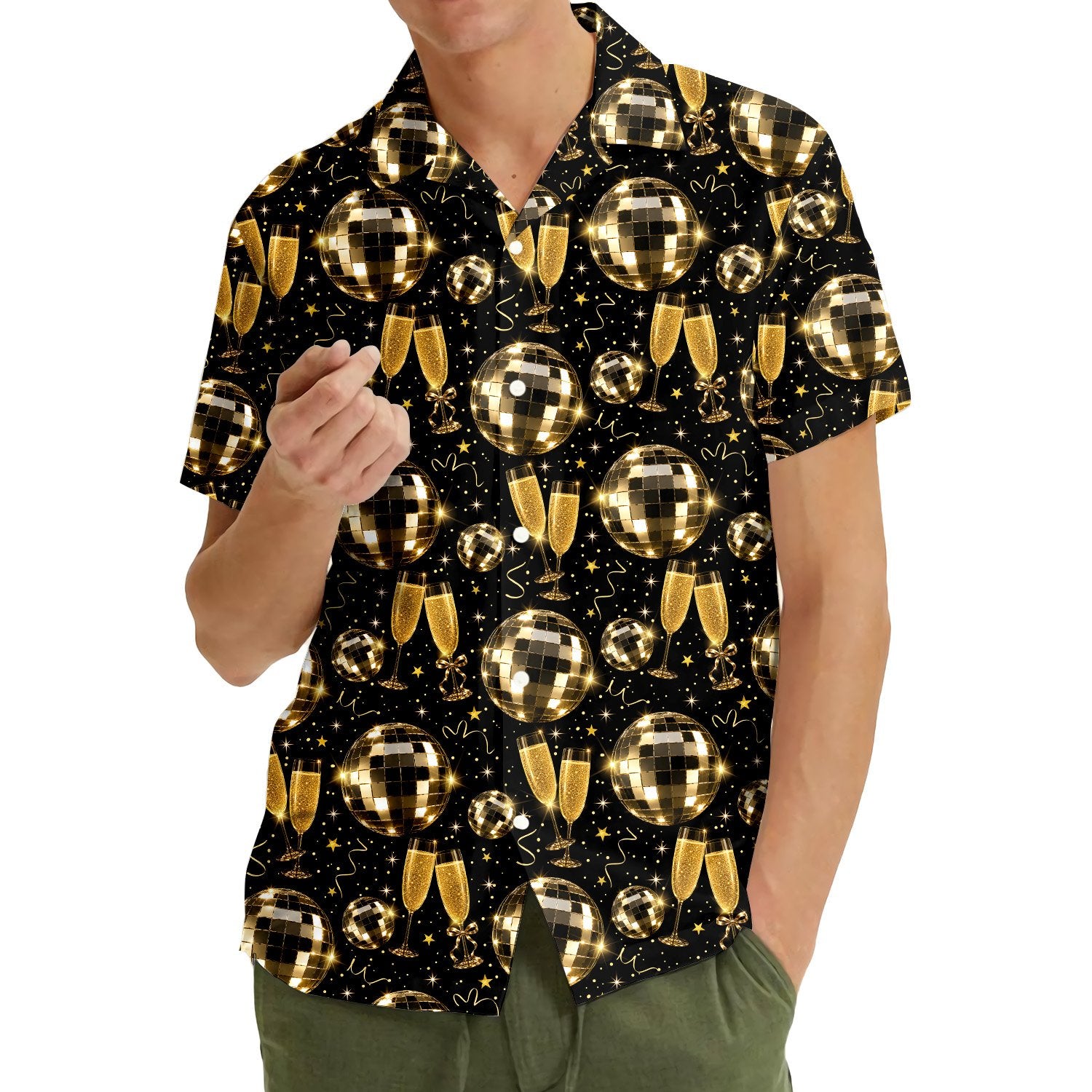 Lifestyle view of a family wearing the matching hawaiian shirts