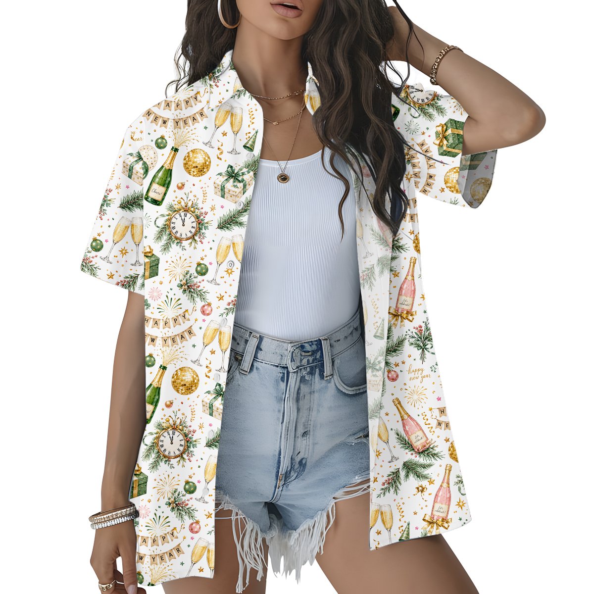 Person wearing holiday hawaiian shirt, lifestyle view