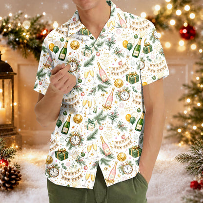 Person wearing holiday hawaiian shirt, second lifestyle view