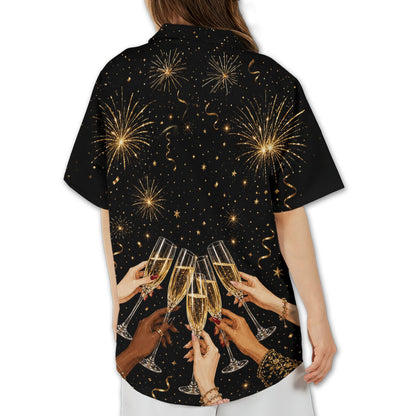 Matching family hawaiian shirts black and gold design back view