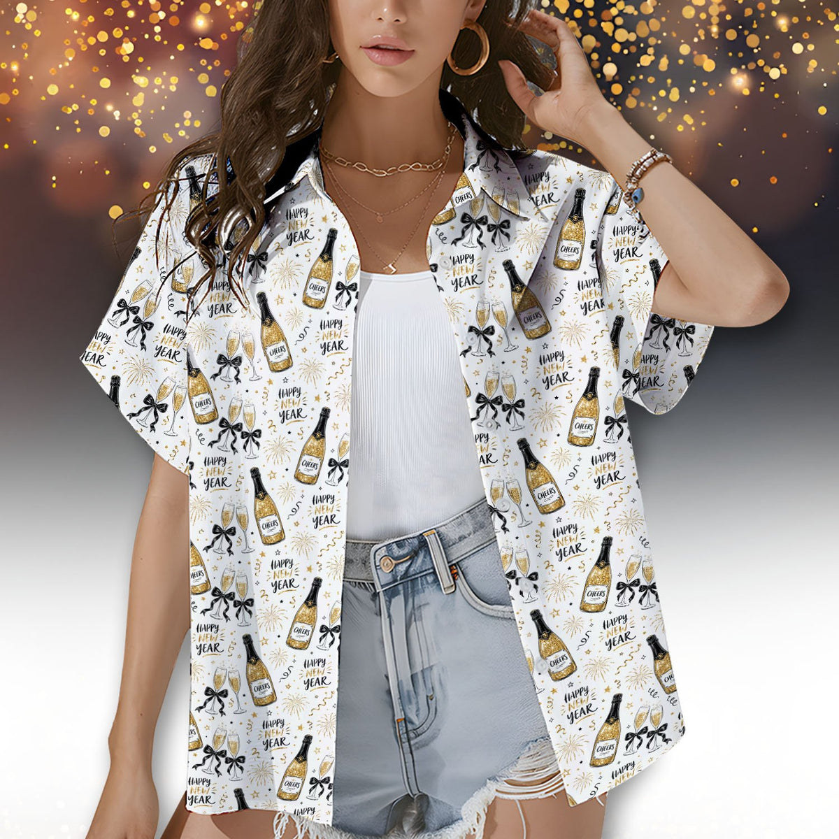 Another front view of the festive matching family hawaiian shirt