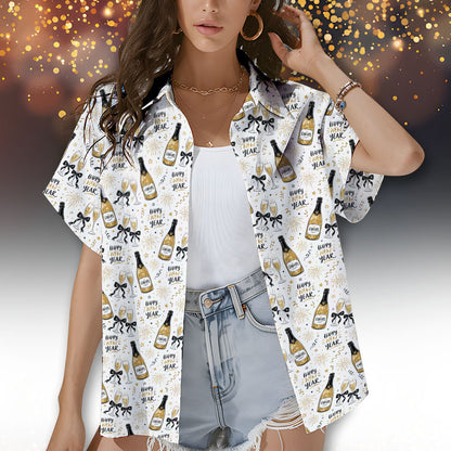 Another front view of the festive matching family hawaiian shirt