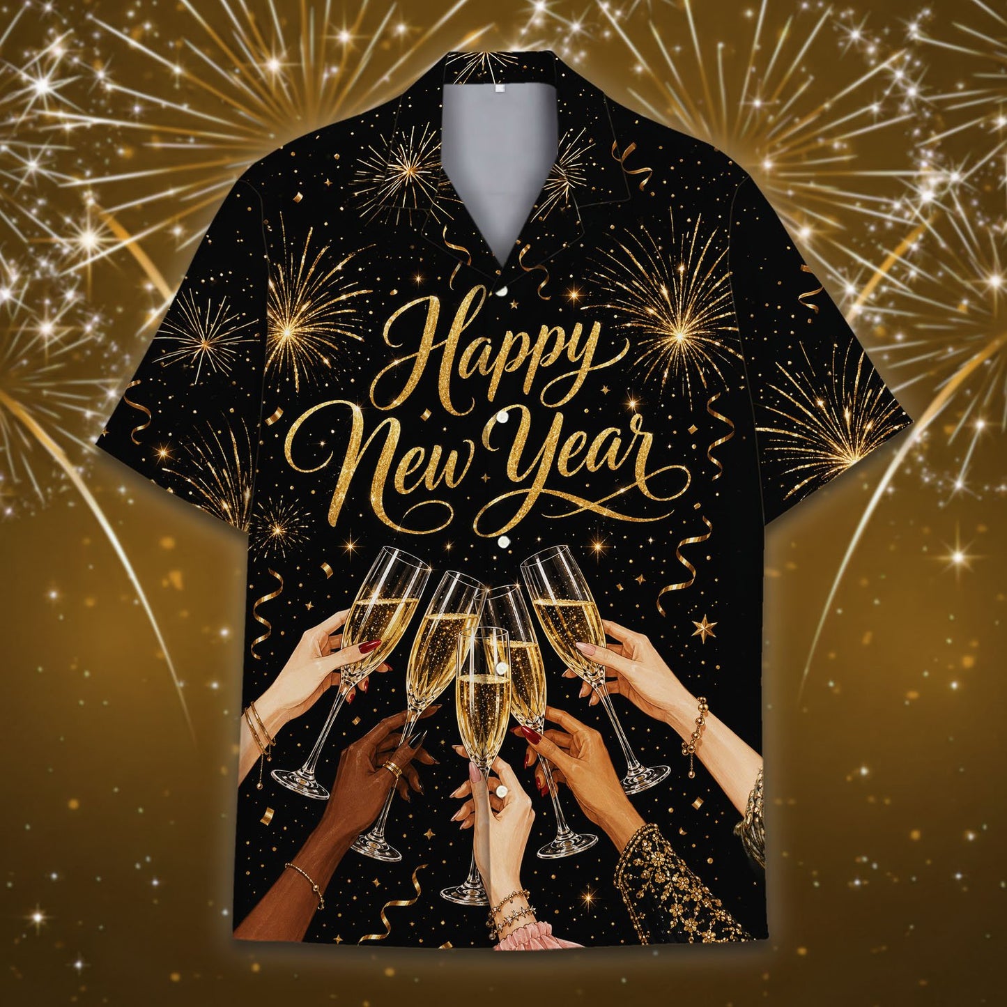 Festive new year hawaiian shirt for family gatherings front view