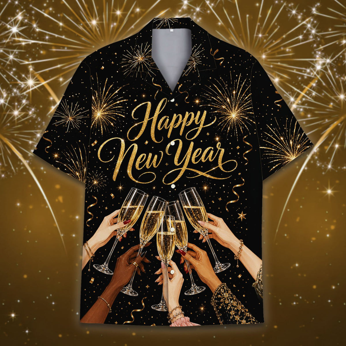 Festive new year hawaiian shirt for family gatherings front view