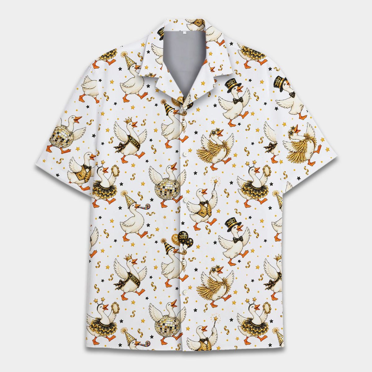 Alternate front view of the matching family hawaiian shirt on yellow background