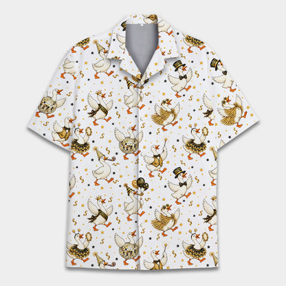Alternate front view of the matching family hawaiian shirt on yellow background