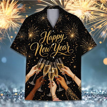 Matching family hawaiian shirt with confetti and ribbons front view
