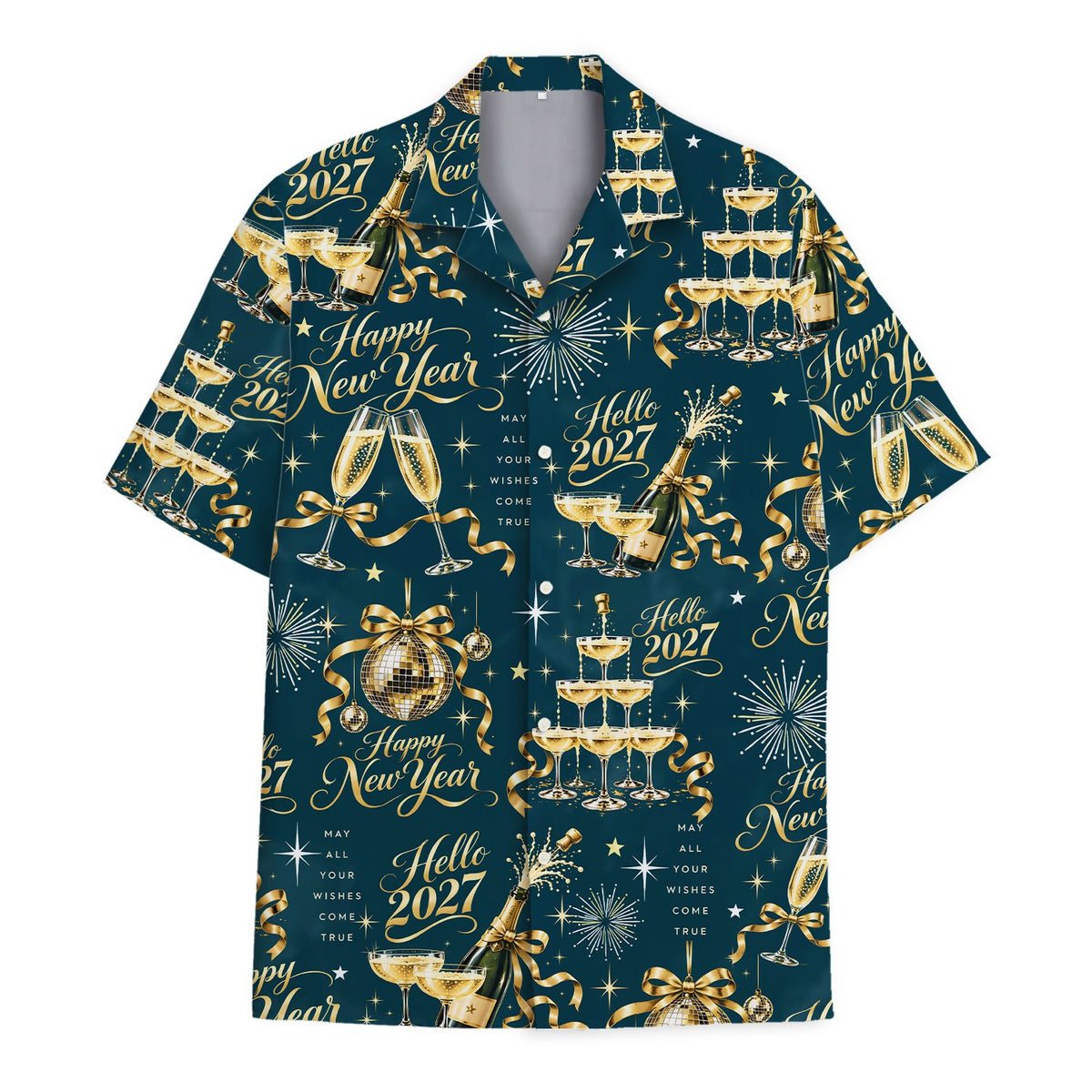 Alternative front view of New Year holiday hawaiian shirt