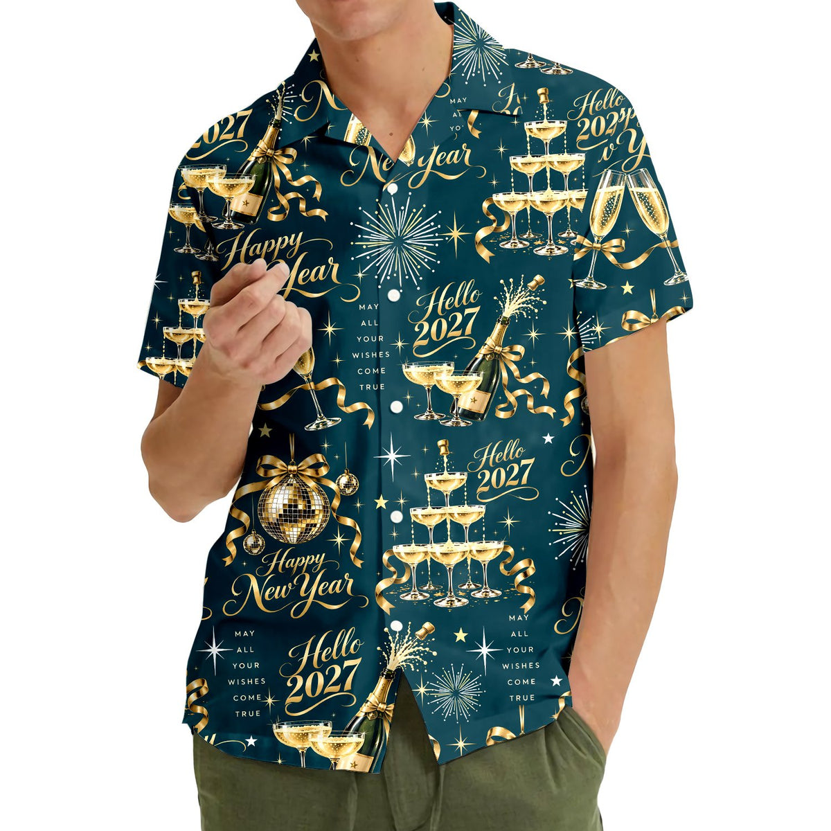 Another lifestyle shot wearing the navy new hawaiian shirt