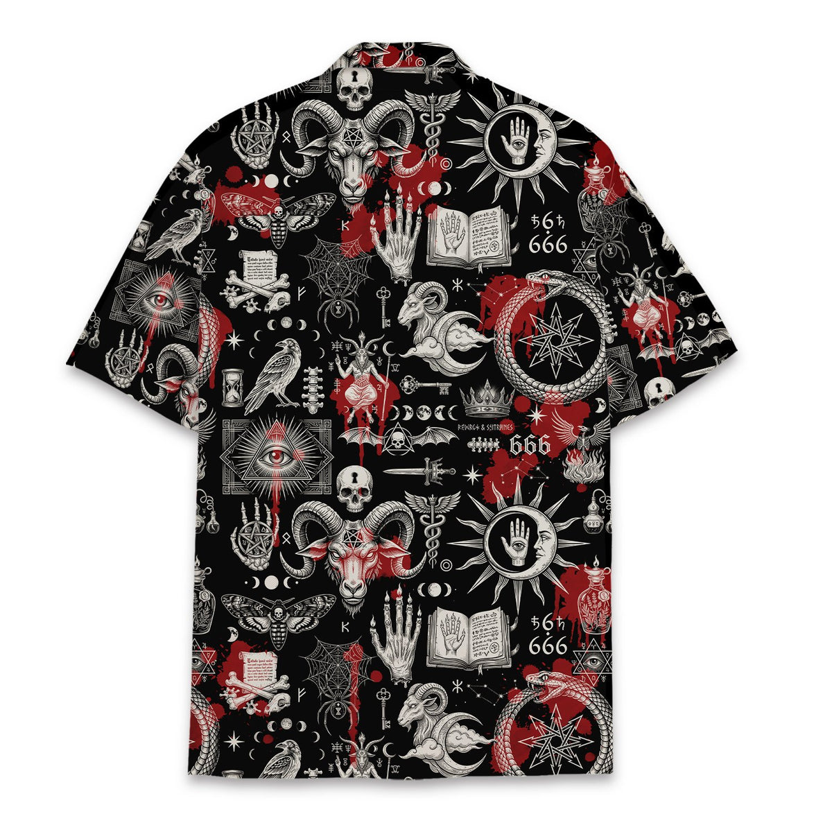 Back view of the matching family satanic hawaiian shirt