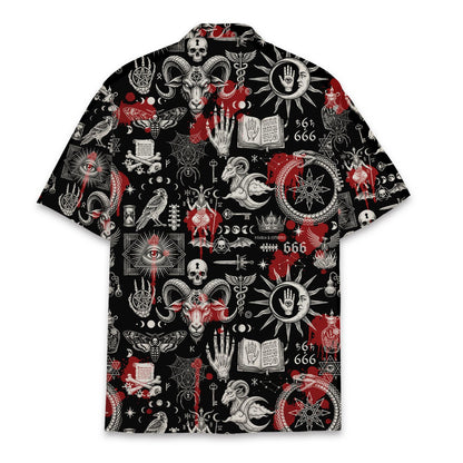 Back view of the matching family satanic hawaiian shirt
