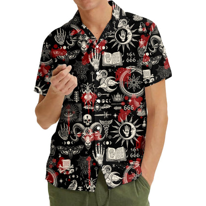 Another lifestyle view showcasing the matching family hawaiian shirts for Halloween