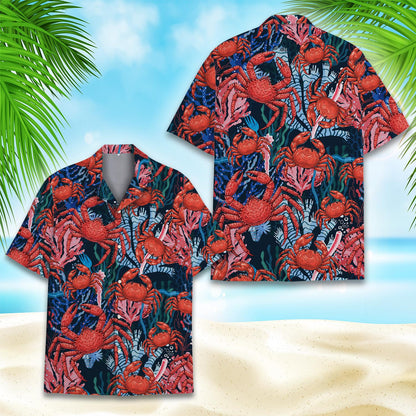 Additional front view showing the button-down style and ocean crabs pattern
