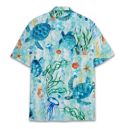 Back view of the ocean life hawaiian shirt