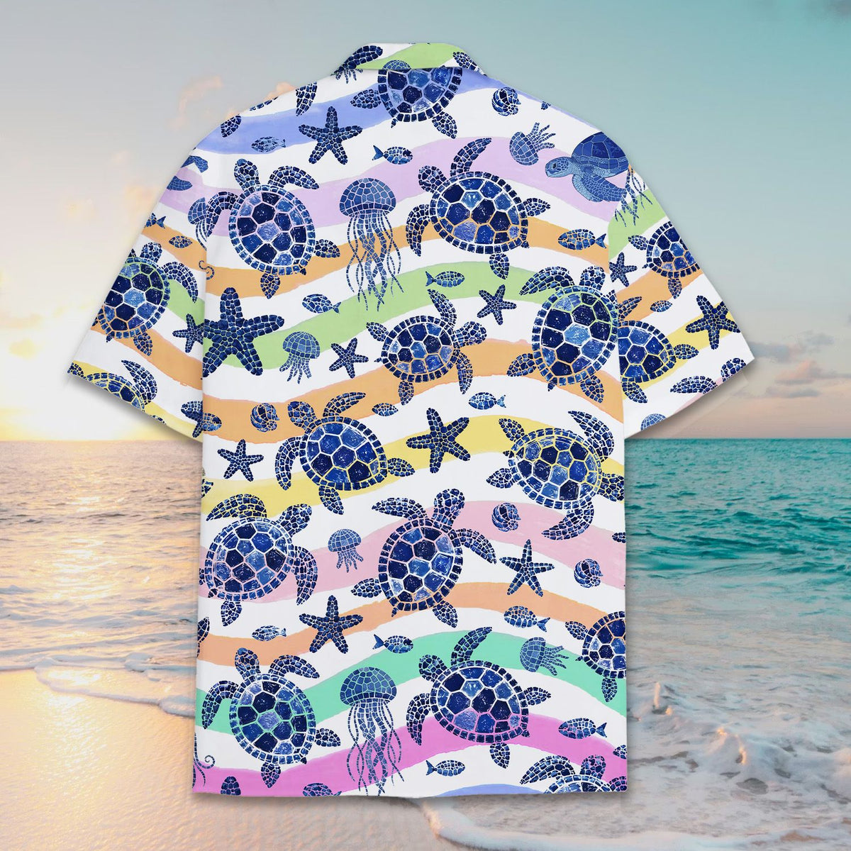 Back view of the ocean life hawaiian shirt