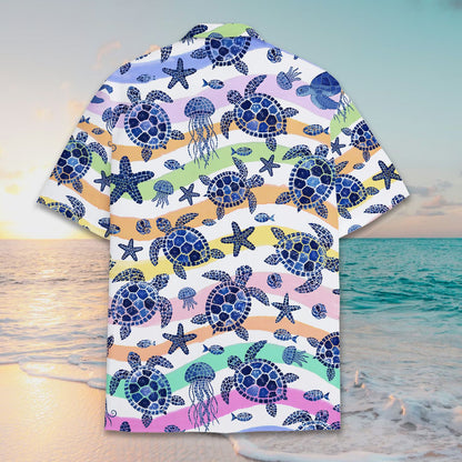 Back view of the ocean life hawaiian shirt