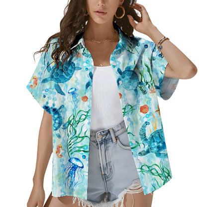 Lifestyle view of the matching family hawaiian shirt outdoors