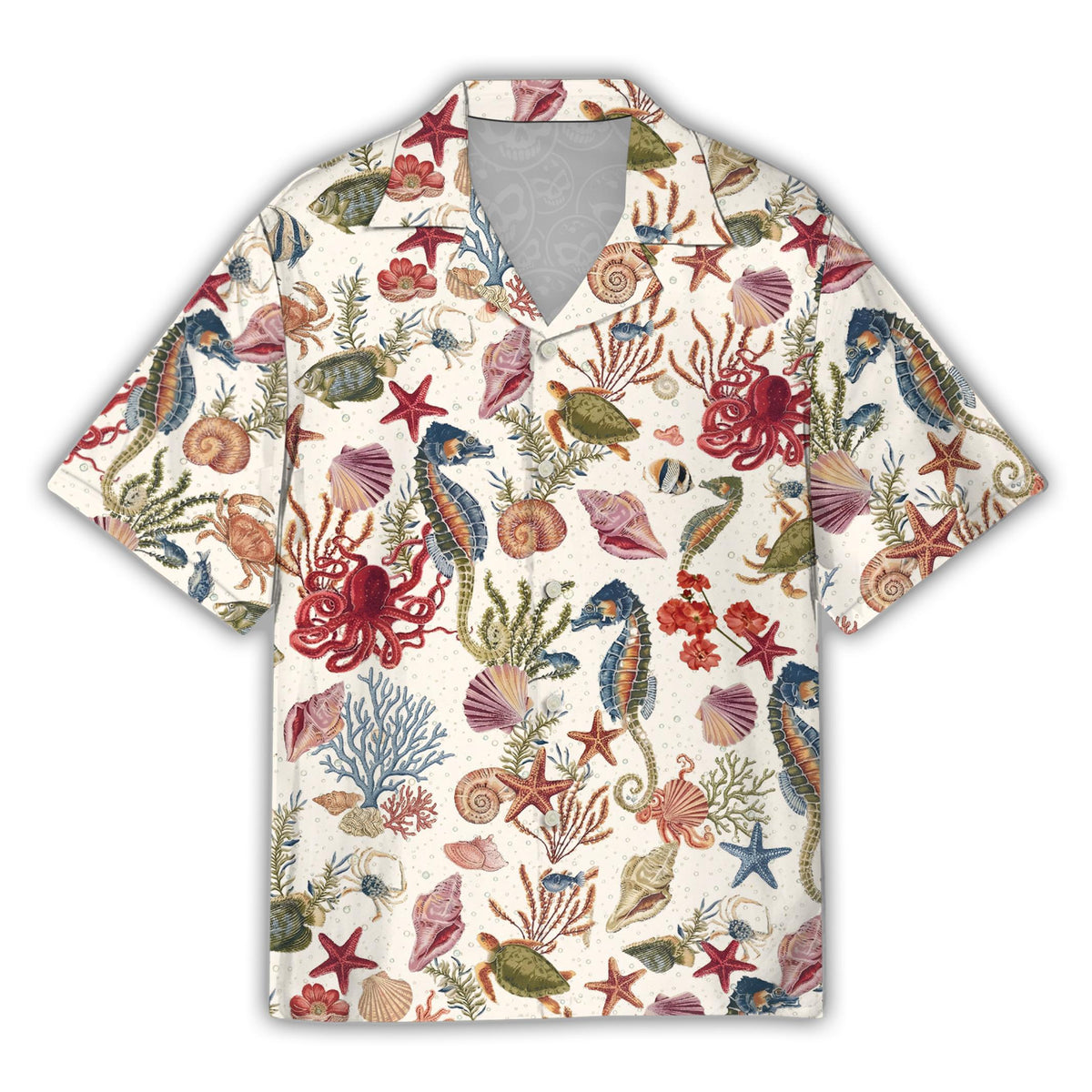 Close up of the ocean, marine life hawaiian shirt front design