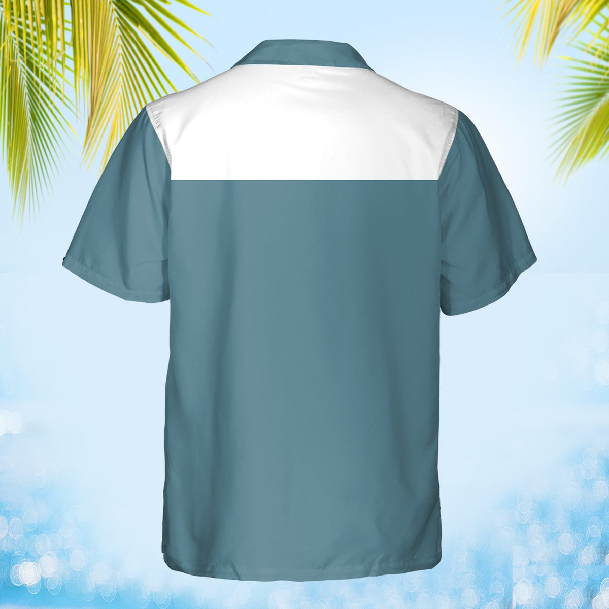 Close up of the back collar on the hawaiian shirt