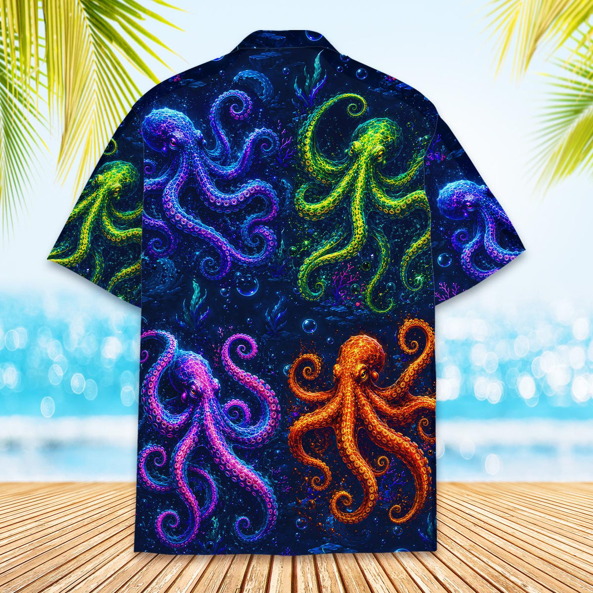 Second lifestyle view showcasing the ocean theme hawaiian shirt