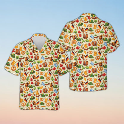 Beige Oktoberfest hawaiian shirt for family matching, front view