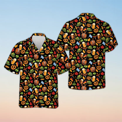 Black Oktoberfest holiday hawaiian shirt, front view