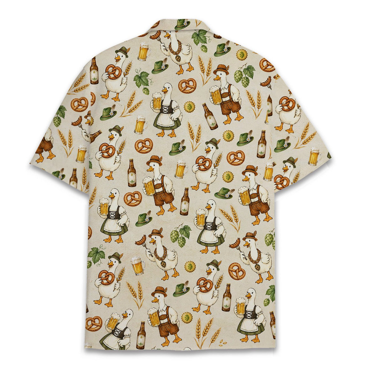 Back view of the beige Oktoberfest matching family hawaiian shirt