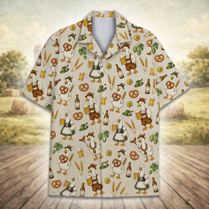 Detailed front view of the Oktoberfest pattern hawaiian shirt