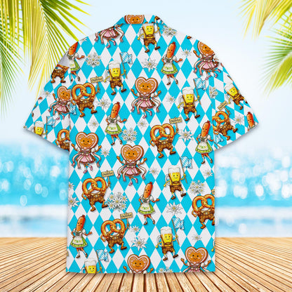 Alternative back view of the blue and white matching family hawaiian shirt