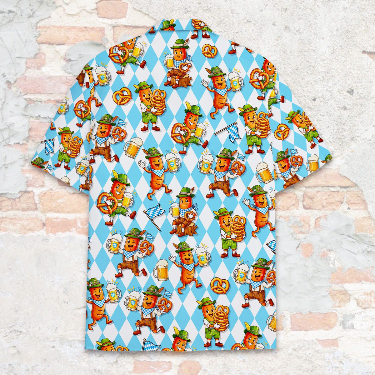 Close up back detail of the oktoberfest hawaiian shirt