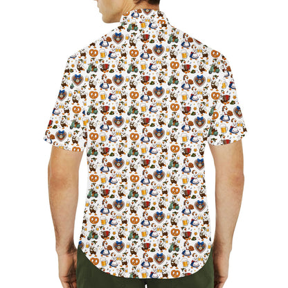 Back view of the white oktoberfest hawaiian shirt with beer mug design