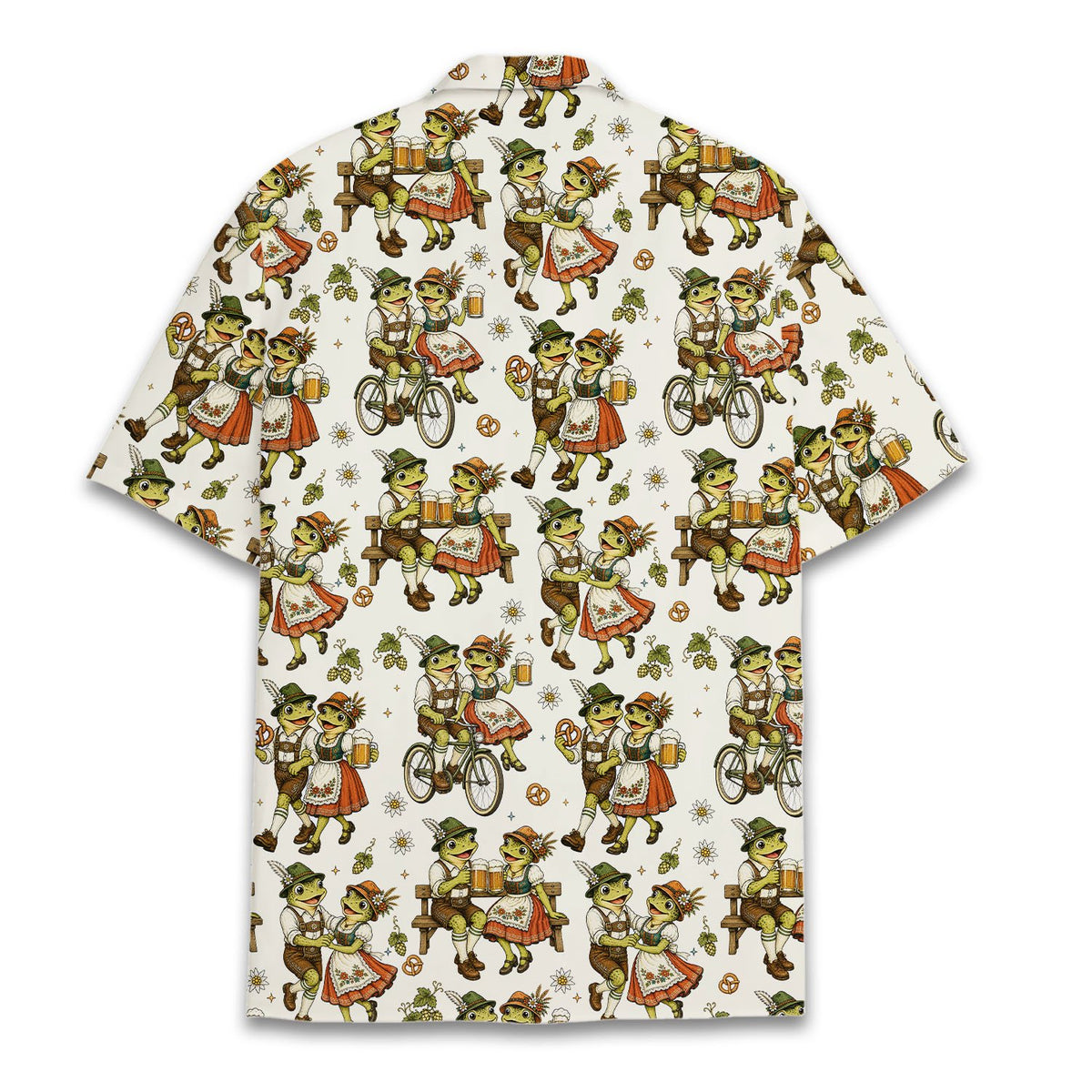 Back view of the Bavarian frogs Oktoberfest hawaiian shirt