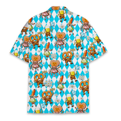 Back view of the Oktoberfest cartoon argyle hawaiian shirt