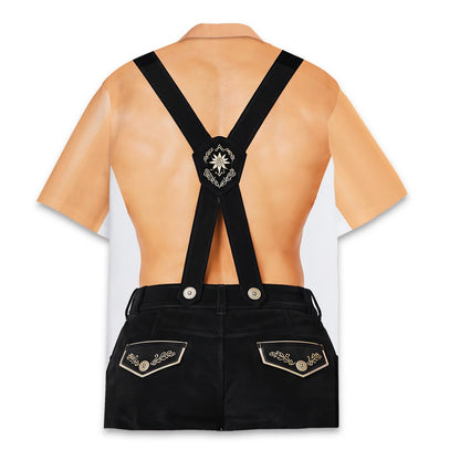 Back view of the Oktoberfest lederhosen matching family Hawaiian shirt